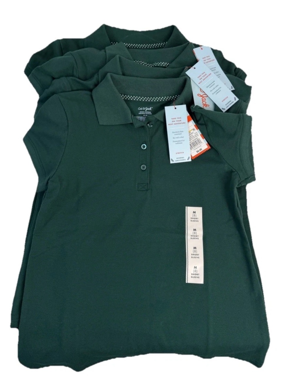 Cat & Jack Kids Size 8 Short Sleeve School Uniform Green Polo Shirt Lot of 5 NEW